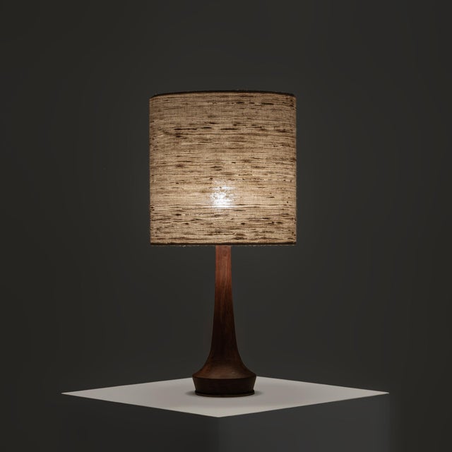 Teak and Brass Table Lamp with Silk Shade, Denmark, 1960s For Sale - Image 3 of 8