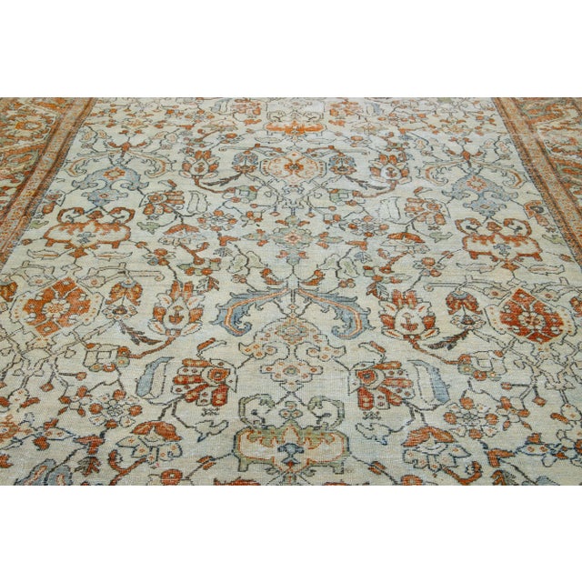 Persian Antique Mahal Beige and Orange Wool Rug With Allover Pattern For Sale In New York - Image 6 of 9