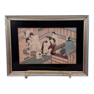Vintage Japanese Woodblock Bathhouse Scene After Torii Kiyonaga For Sale