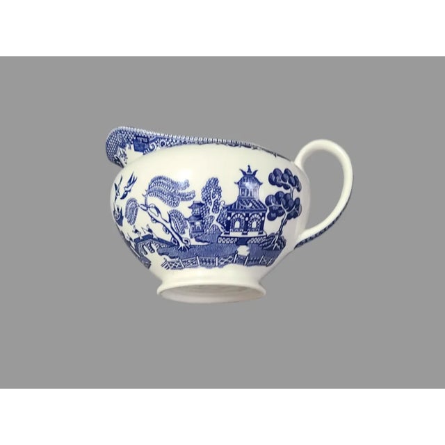 Late 20th Century Vintage Blue & White Willow Pattern Made in England Creamer For Sale - Image 5 of 6