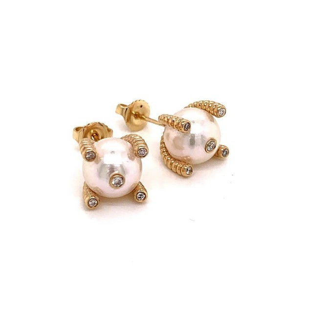 Diamond Large Akoya Pearl Earrings 14k Gold 9.25 mm Certified For Sale - Image 10 of 14