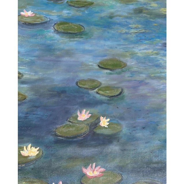 Textile Hand Painted Canvas Panel of Monet’s Waterlilies 1 For Sale - Image 7 of 12