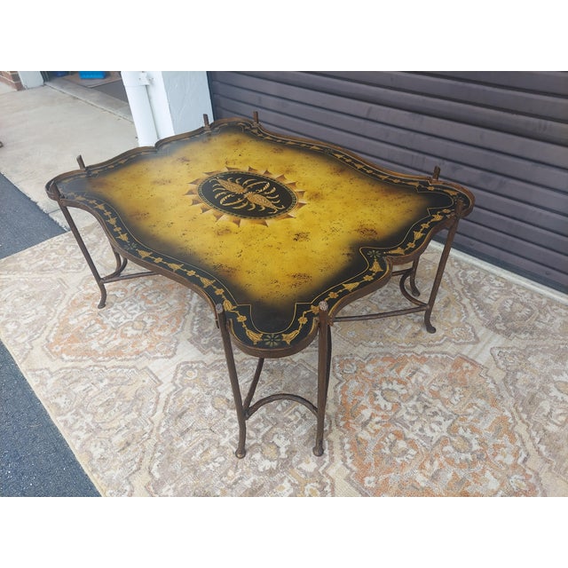 1990s Iron Faux Bois Maitland Smith Style Coffee Table Features a Double Curved X Base. For Sale - Image 12 of 15