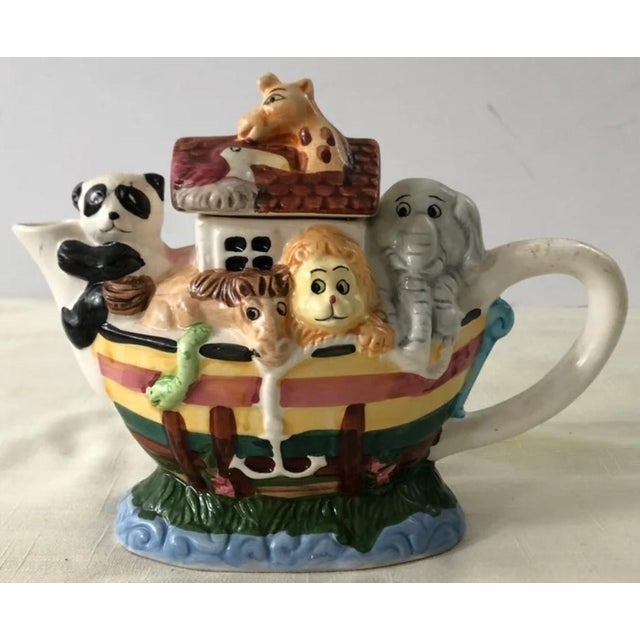 Figurative Vintage Noah's Ark Teapot Hand Painted Ceramic W/Lid New World Specialties Nwot For Sale - Image 3 of 14