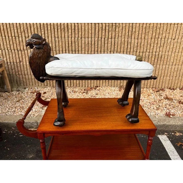Mid 20th Century Vintage Fruitwood Carved Camel Shadow Leather Sea on Casters For Sale - Image 9 of 9