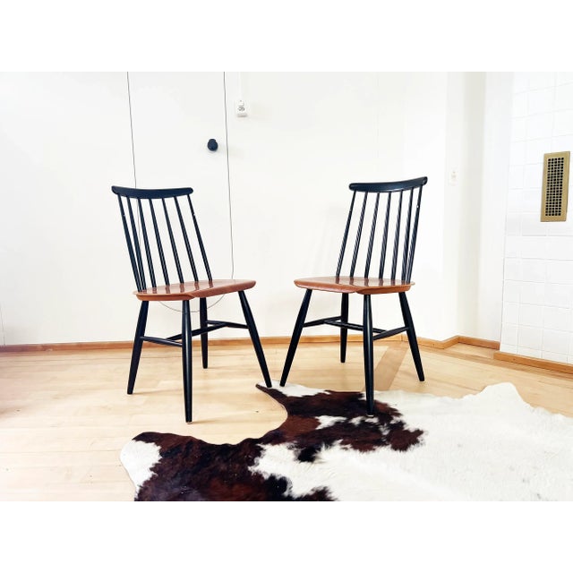 Set of 4 Scandinavian Fannet Spindle Dining Chairs by Ilmari Tapiovaara, Curved Teak Seats, 1960s - 4 Pcs For Sale - Image 6 of 10