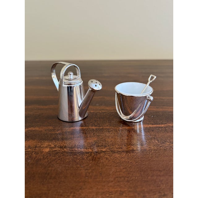 Late 20th Century Godinger Silver Plate Garden Pail and Watering Can Shakers, Pair For Sale - Image 5 of 12