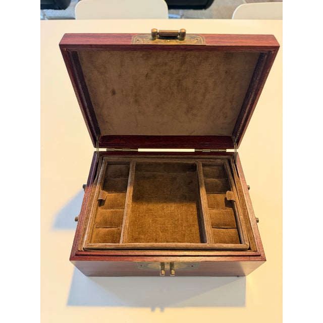 Wood Large Vintage Chinese Chinoiserie Jewelry Box With Ornate Solid Brass Fittings For Sale - Image 7 of 10