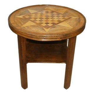 Vintage Chessboard Table with Shelf and Glass Top, 1950s For Sale