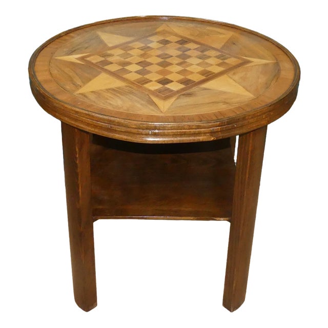 Vintage Chessboard Table with Shelf and Glass Top, 1950s For Sale