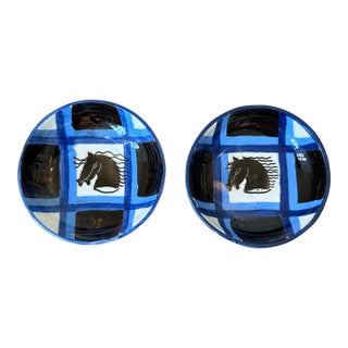 Vintage Aldo Londi Bitossi Italian Mondrian Ceramic Bowls Featuring Stylized Horse Head- A Pair For Sale