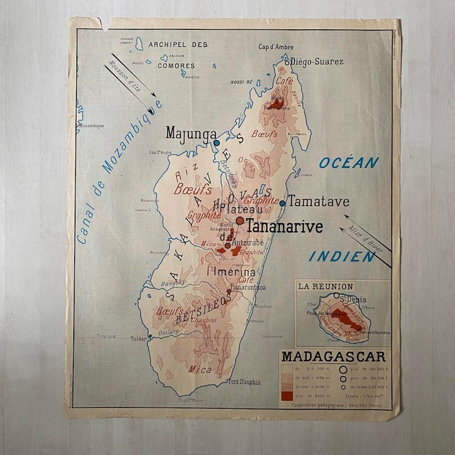 1950s Vintage School Map of Indochina and Madagascar, 1950s For Sale - Image 5 of 8