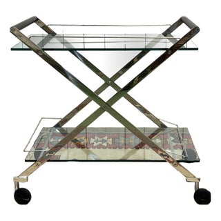 Clear Glass Serving Cart, 1990s For Sale