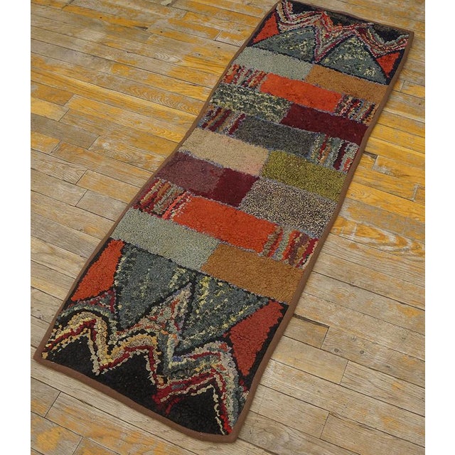 American Excellent Multi Color Ground With Rectangular Details in a Geometric Design Vintage American Hooked Rug For Sale - Image 3 of 13