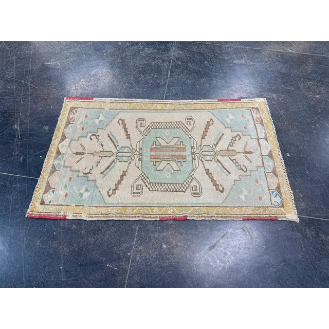 Turkish Turkish Mini Rug Oriental Hand Knotted Vintage Rug 1'10" x 3' #17941 For Sale - Image 3 of 8