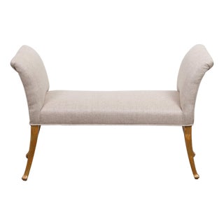 French Mid 20th Century Giltwood Bench with Saber Legs and New Upholstery For Sale