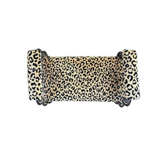 1930s 1930's Wrought Iron Spanish Baroque Leopard Upholstered Bench For Sale - Image 5 of 9