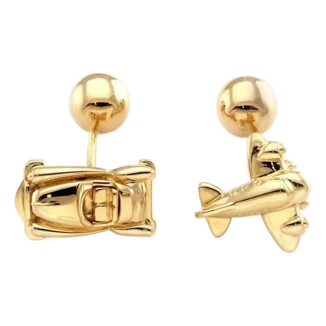 Cartier 3D Cadillac & Airplane Cufflinks 18k Yellow Gold Ball Stud For Sale