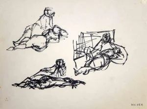 Leo Guida, Posing Figures Sketch, Original Black Marker Drawing, 1970s