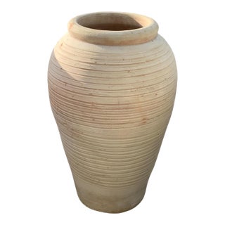 1970s Handmade Mediterranean Ribbed Terracotta Urn For Sale
