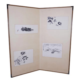 Shoji/Byobu Hand-Signed & Painted Flower Panels on a 2-Panel Screen 20th Century Japanese For Sale