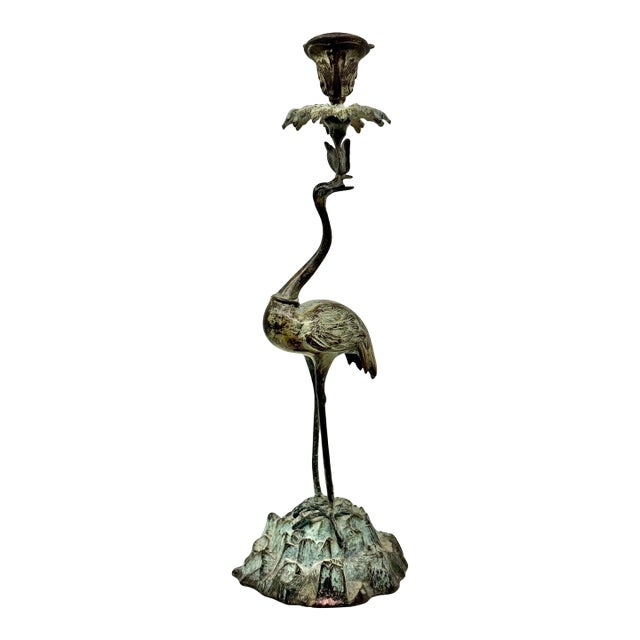 19th Century Neo Classical Grand Tour Bronze Heron Candle Holder For Sale
