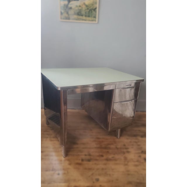 1960s 1960s Refurbished Polished Steel Tanker Desk/ General Fireproofing Co For Sale - Image 5 of 9