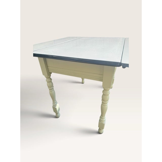 Vintage Porcelain Enamel Kitchen Table Pull Out Leaves Sage Green 40-62" For Sale In Buffalo - Image 6 of 10