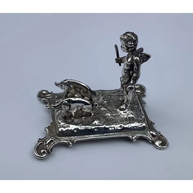 Silver Late 18th Century Antique English Sterling Miniature Cupid and Pigs Sculpture Hallmarked For Sale - Image 8 of 9