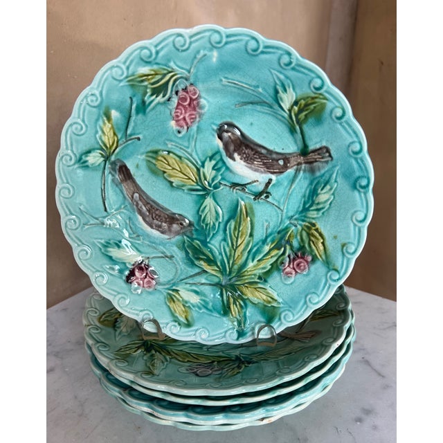 Turquoise French Majolica Plate by Onnaing, C. 1900 For Sale - Image 8 of 9