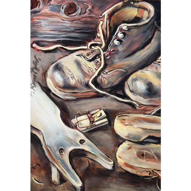 1970s Friedrich Kunitzer, Still Life with Shoes, 1975, Oil on Canvas, Framed For Sale - Image 5 of 15
