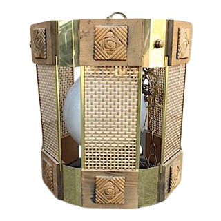 1960s Brass & Cane Pendant Light For Sale