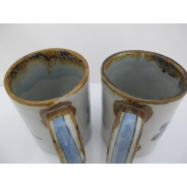 Ken Edwards El Palomar Blue Bird Flowers Mexican Tonala Folk Art Coffee Cup Pair For Sale - Image 4 of 7