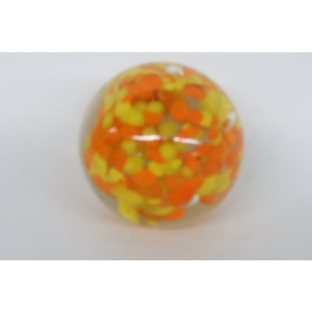 Art Glass Paperweight Controlled Bubble With Yellow and Orange Speckles 4519b For Sale In Miami - Image 6 of 9