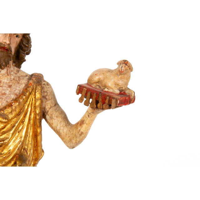 German or Austrian Polychromed Statue Sculpture of Saint John the Baptist For Sale - Image 6 of 18
