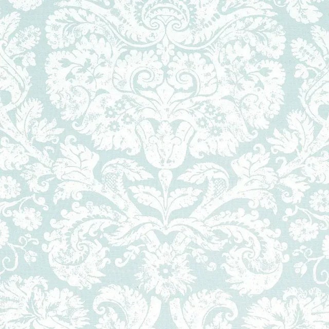 Sample- Schumacher Barresa Damask Fabric in Aqua For Sale