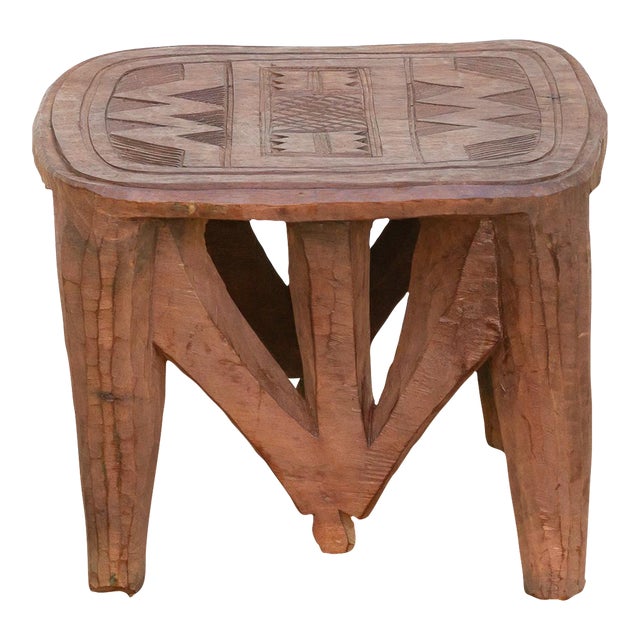 Tribal Geometric African Stool For Sale
