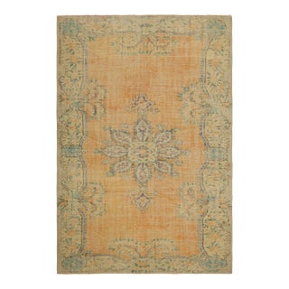 Vintage Zeki Müren Rug in Orange Open Field With Floral Medallion | Rug & Kilim For Sale