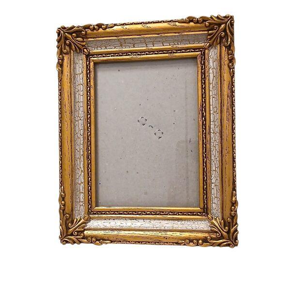 Ornate Mediterranean Wood Glass 9.5" x 7.5" Picture Frame Carved Gold Beige Italian Rare find!! Beautiful carved wood...