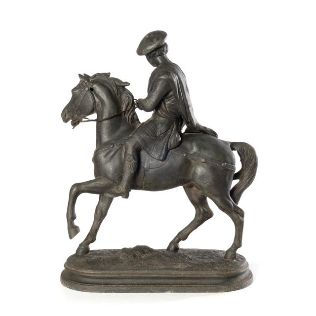 Victorian Antique Spelter Horse and Rider Clock Topper Statue For Sale - Image 3 of 5