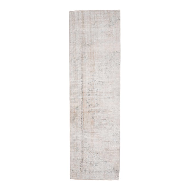 1970s Vintage Turkish Handmade Wool Cotton Beige Runner Rug For Sale