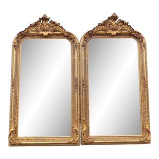 Late 20th French Louis XVI Gold Beech Floor Mirrors Pair For Sale