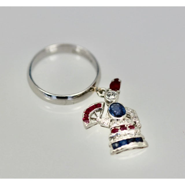 1920s Art Deco Platinum “Lady With a Fan” Charm Ring Size 6.25 For Sale In Los Angeles - Image 6 of 9