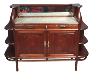 Large Art Nouveau Buffet in Mahogany and Embossed Leather