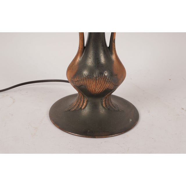 1940s Vintage Art Nouveau Crane Lamp With a Nautical Sailing Ship Mica Shade For Sale - Image 5 of 7