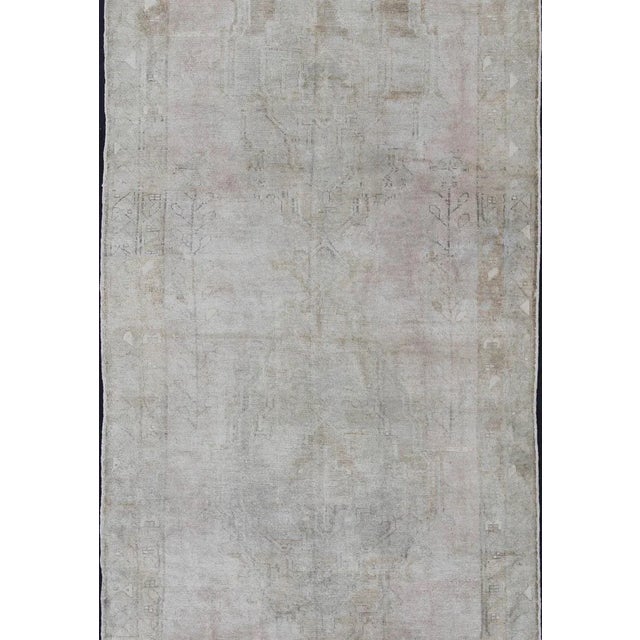 Turkish Wide Turkish Oushak Gallery Runner in Muted Tones With All-Over Design For Sale - Image 3 of 13
