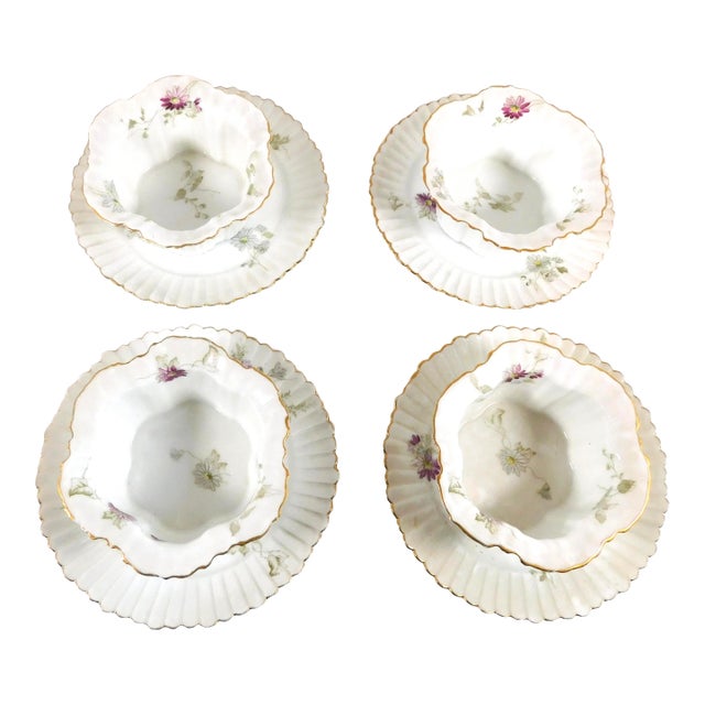 18th Century Rosenthal Hand Painted Ramekin Dishes With Underplates- 8 Pieces For Sale