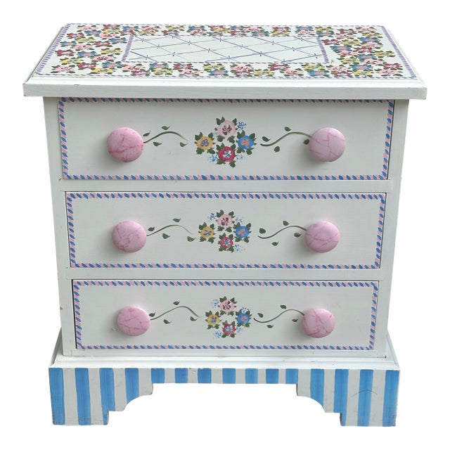 Mackenzie Childs Style Petite 3 Drawer Nightstand For Sale