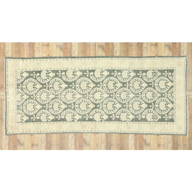 Olive Vintage Romanian Rug, 04'09 X 11'00 For Sale - Image 8 of 9