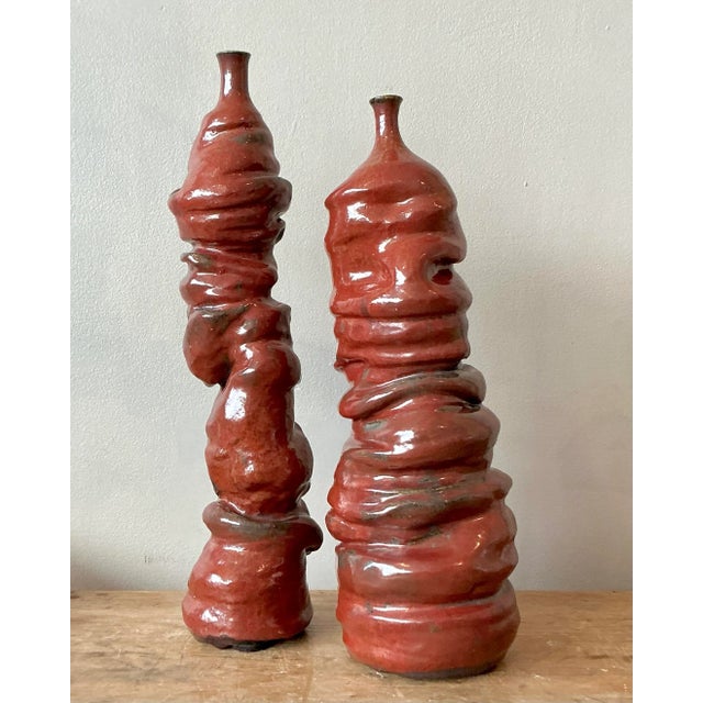 Late 20th Century Vintage Boho Original Studio Pottery Vases - Set of 2 For Sale - Image 5 of 7